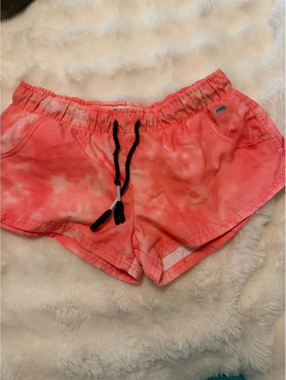 LAGACI Coral Tie-Dye Casual Shorts with Drawstring Waist